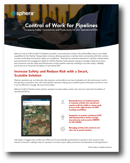 Control of Work for Pipelines Provides Foundation for Operational ESG, Increasing Safety, Connectivity and Productivity