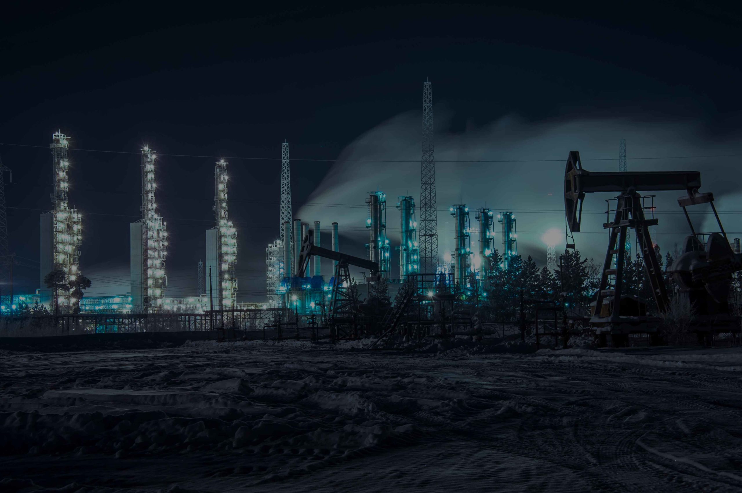 Oil field at night