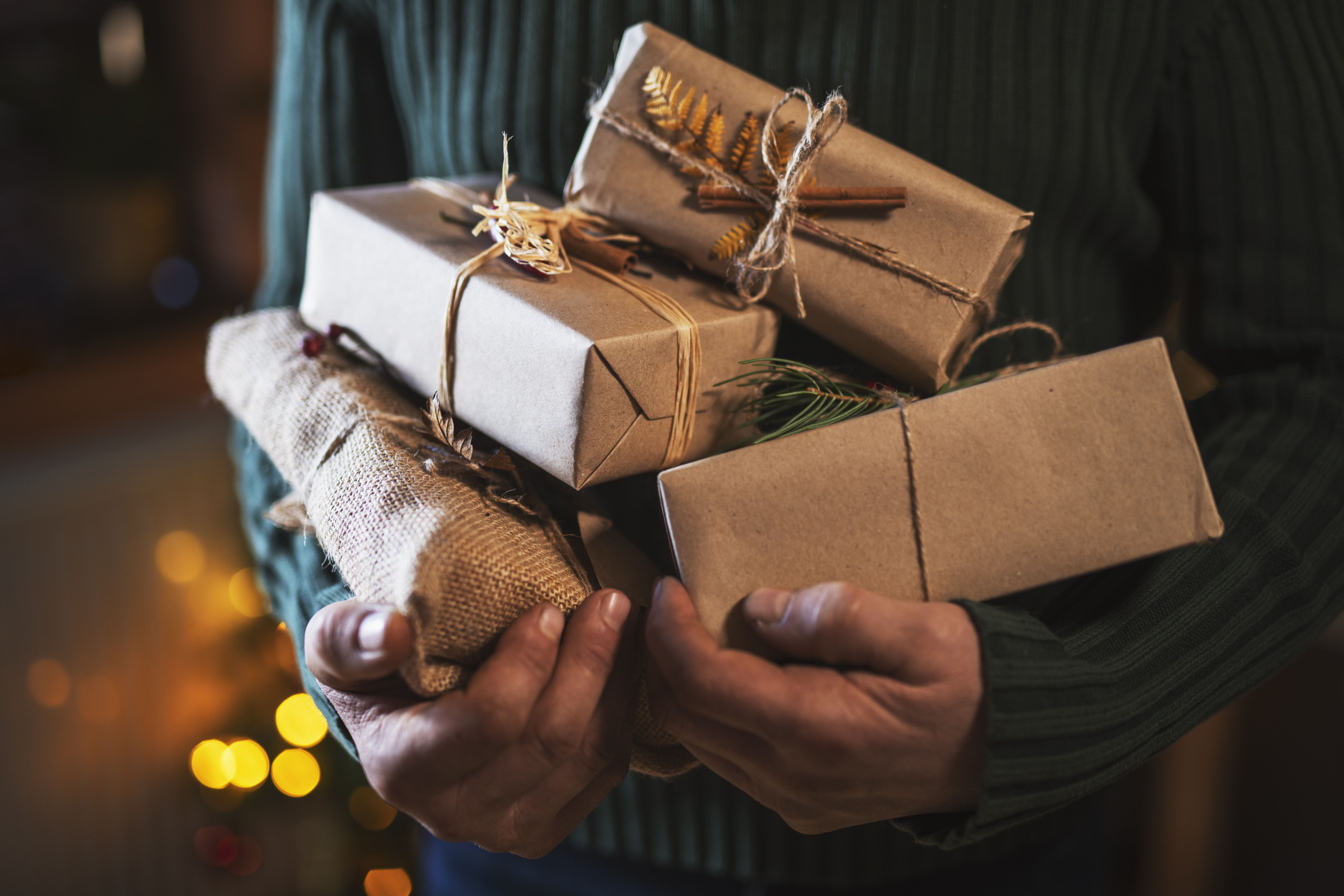 sustainably wrapped presents