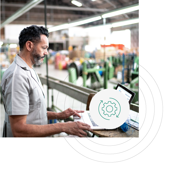 Diagram illustrating LCA automation applied to discrete manufacturing processes for improved sustainability and resource management.