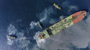 aerial view of container ship