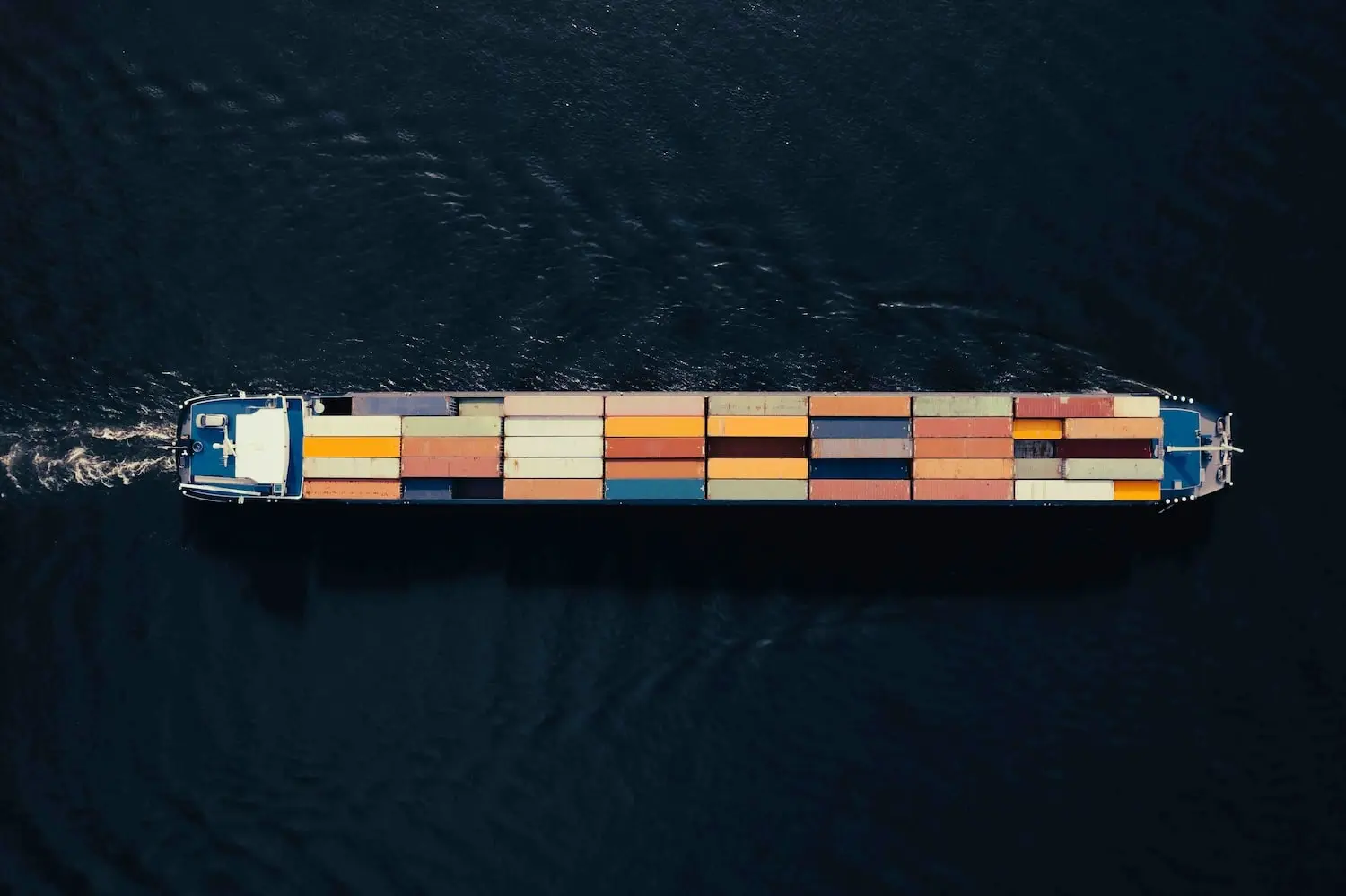 view of cargo ship from above