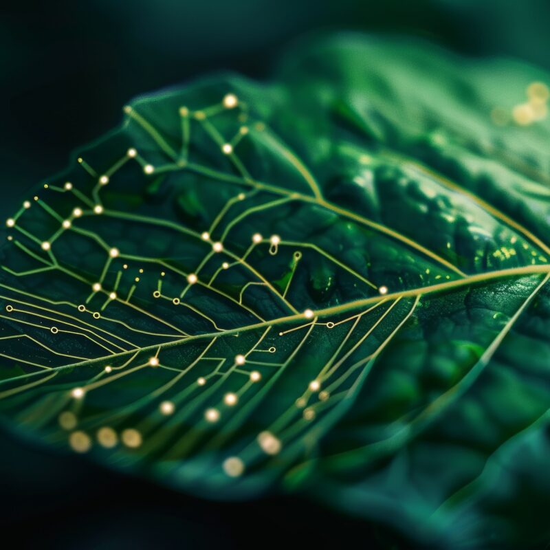image of leaf with circuits