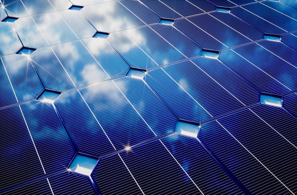 Photovoltaic with cloudy sky reflection